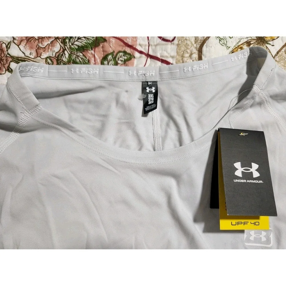 UNDER ARMOUR  Men's T-Shirt‎ Fish Elite Crew Long Sleeve UPF40 Gray Size 3XL